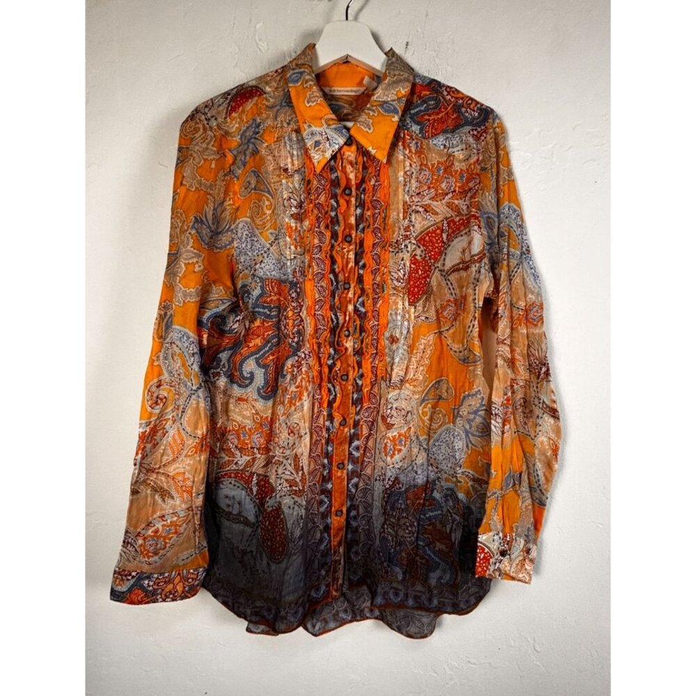 Soft Surroundings Pondicherry Blouse Top XL Paisley Multi Casual Lightweight
